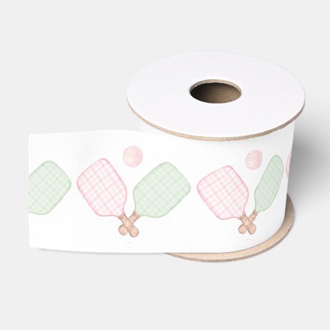 Pink and Green Pickleball Grosgrain Ribbon (Spool)