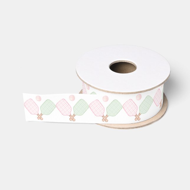 Pink and Green Pickleball Grosgrain Ribbon (Spool)