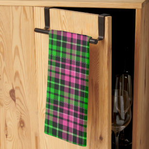 Pink and Green Plaid Tartan Black Kitchen Towel