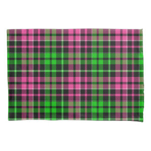 Pink and Green Plaid Tartan Black  Pillowcase