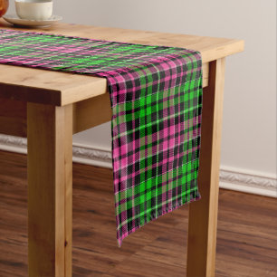 Pink and Green Plaid Tartan Black Short Table Runner