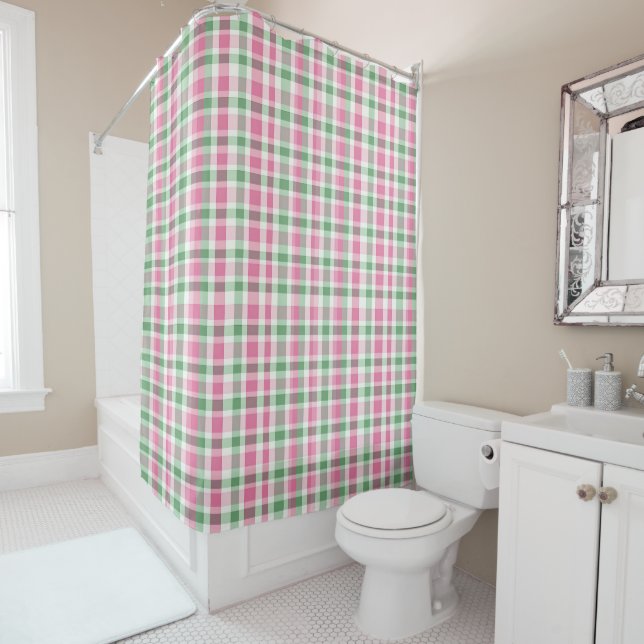 Pink And Green Plaid Tartan Checkered Patterned (In Situ)