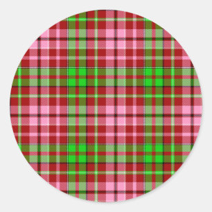 Pink and Green Plaid Tartan Red Classic Round Sticker