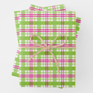 Pink and Green Plaid Wrapping Paper Sheet