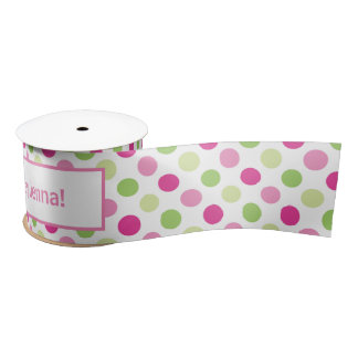 Pink And Green Polka Dot Birthday Gift Pattern Satin Ribbon