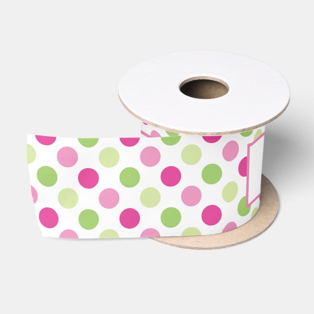 Pink And Green Polka Dot Birthday Gift Pattern Satin Ribbon (Spool)