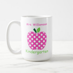 Pink and Green Polka Dot Teacher's Apple Coffee Mug