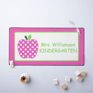 Pink and Green Polka Dot Teacher's Apple Desk Mat