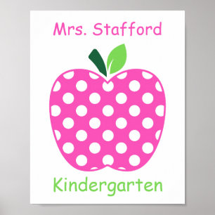 Pink and Green Polka Dot Teacher's Apple Poster