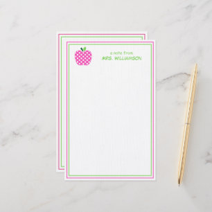 Pink and Green Polka Dot Teacher's Apple Stationery