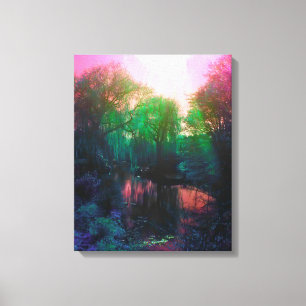 Pink and Green Pond and Willow Canvas Print