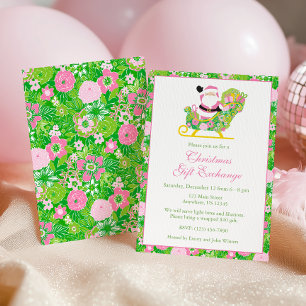 Pink and Green Preppy Palm Beach Santa Party Invitation