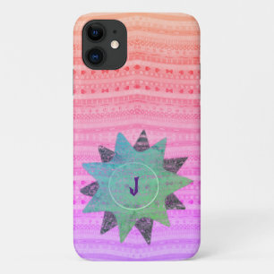 Pink and Green Pretty Hearts and Star Pattern iPhone 11 Case