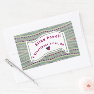 Pink and Green Pretty Hearts Pattern Address Sticker