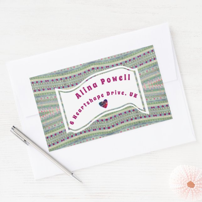 Pink and Green Pretty Hearts Pattern Address Sticker (Envelope)