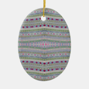 Pink and Green Pretty Hearts Pattern Ceramic Ornament