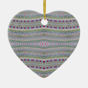 Pink and Green Pretty Hearts Pattern Ceramic Ornament