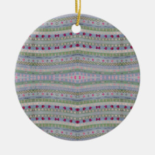 Pink and Green Pretty Hearts Pattern Ceramic Ornament