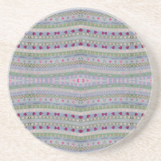 Pink and Green Pretty Hearts Pattern Coaster (Front)