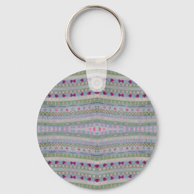 Pink and Green Pretty Hearts Pattern Keychain (Front)