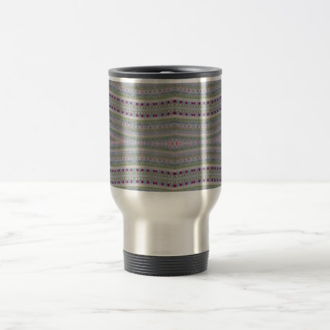 Pink and Green Pretty Hearts Pattern Travel Mug (Center)