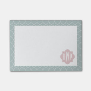 Pink and Green Quatrefoil Monogram Post-it Notes