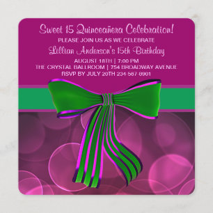 Pink and Green Quinceanera Invitation