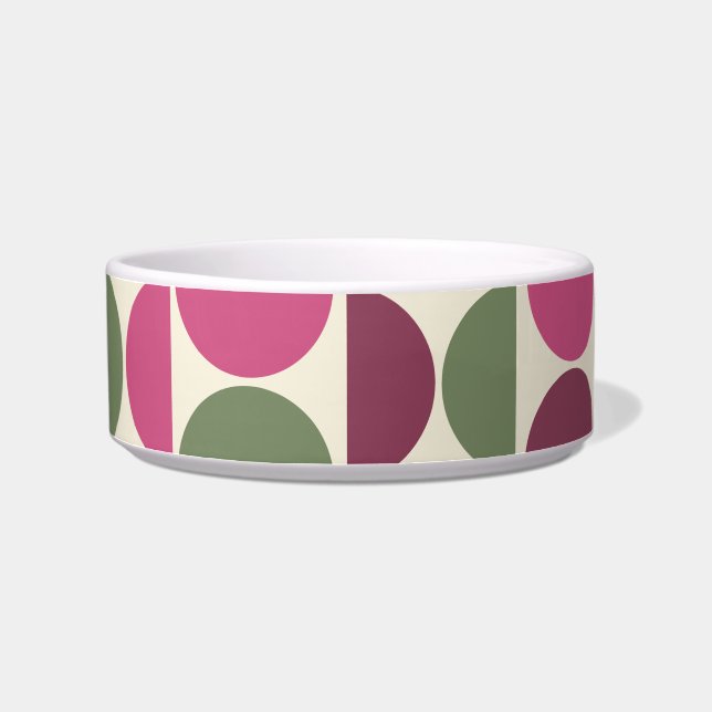 Pink and Green Retro/Mid-Century Circles Pet Bowl (Left)