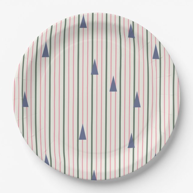 Pink and Green Retro Stripe Paper Plate (Front)