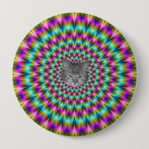 Pink and Green Rings + Cat 4 Inch Round Button