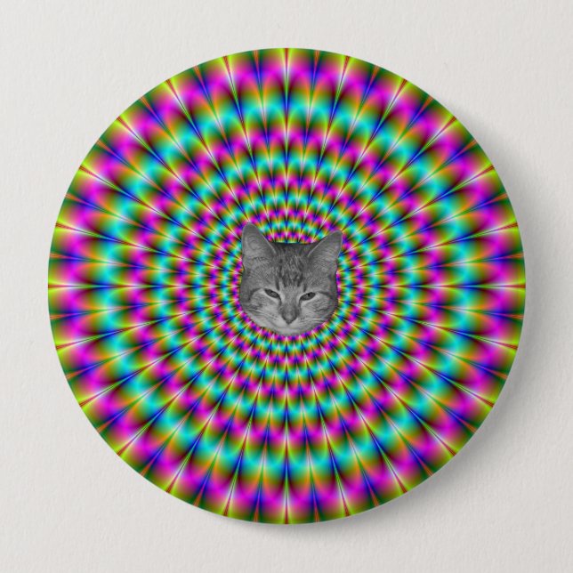 Pink and Green Rings + Cat 4 Inch Round Button (Front)