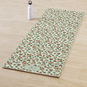 Pink and Green Roses Floral Colourful Yoga Mat
