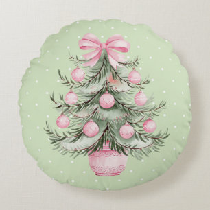 Pink and Green Round Pillow