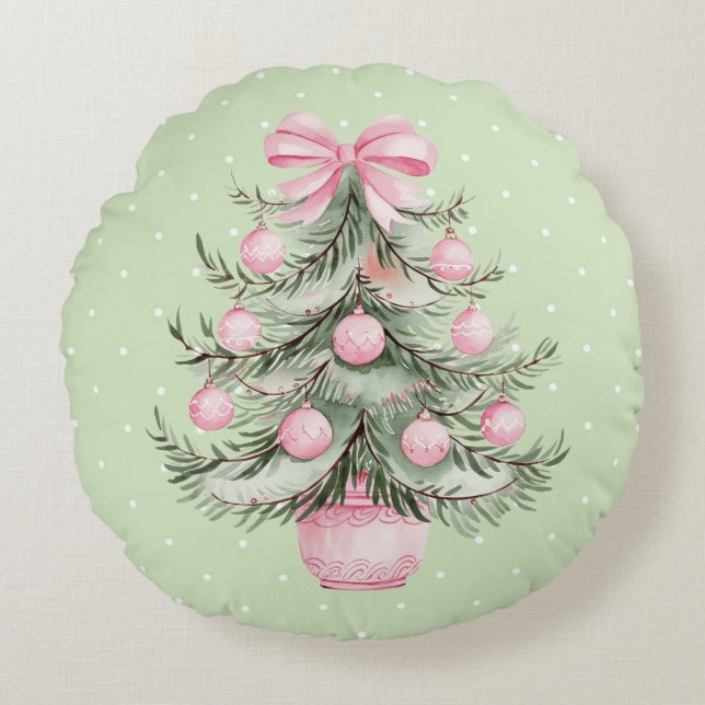 Pink and Green Round Pillow (Front)