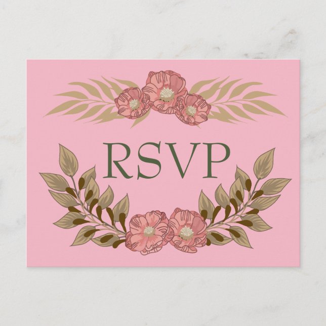 Pink and Green RSVP Invitation Postcard (Front)