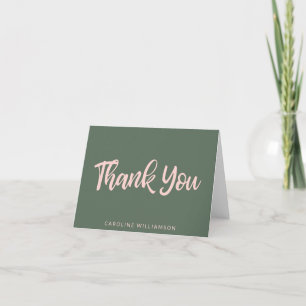 Pink and Green Script Typography Personalized Thank You Card