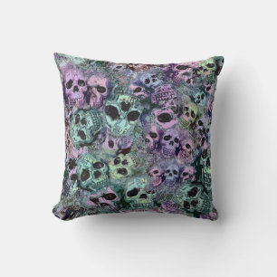 Pink and Green Skulls Throw Pillow