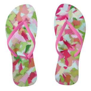 Pink and Green Smudges Flip Flops
