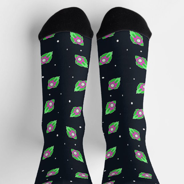 Pink and green space rocket socks (Top)