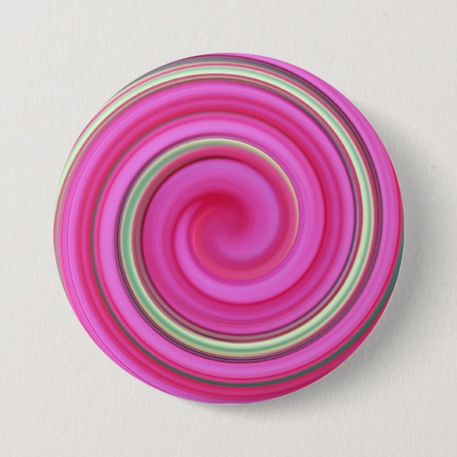 Pink and green spiral 3 inch round button (Front)