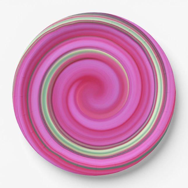 Pink and green spiral paper plate (Front)