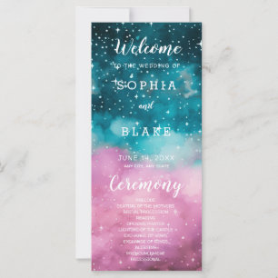 Pink and Green Stars Celestial Wedding Program