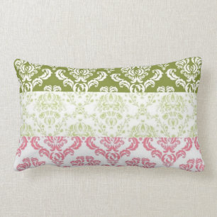Pink and Green Stripe Damask Lumbar Pillow
