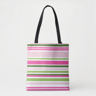 Pink and Green Stripe Tote Bag