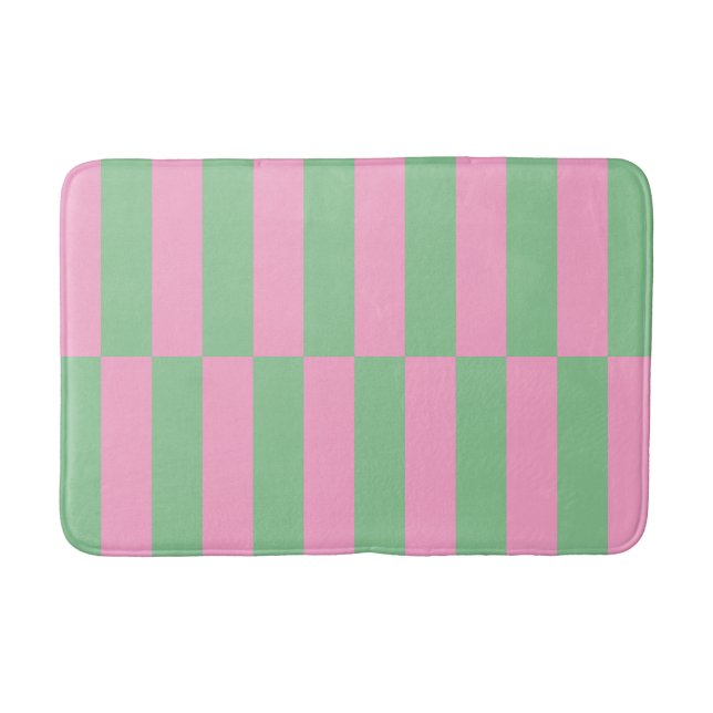 Pink and Green Striped Geometric Pattern Bath Mat (Front)