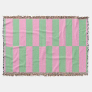 Pink and Green Striped Geometric Pattern Throw Blanket