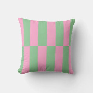 Pink and Green Striped Geometric Pattern Throw Pillow