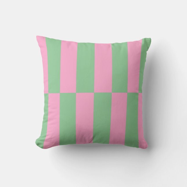 Pink and Green Striped Geometric Pattern Throw Pillow (Front)