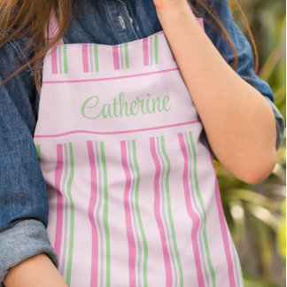 Pink And Green Striped Pattern Custom Apron