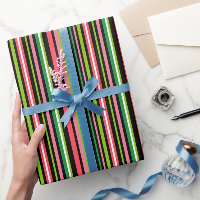 Pink and Green Striped Wrapping Paper (Gifting)